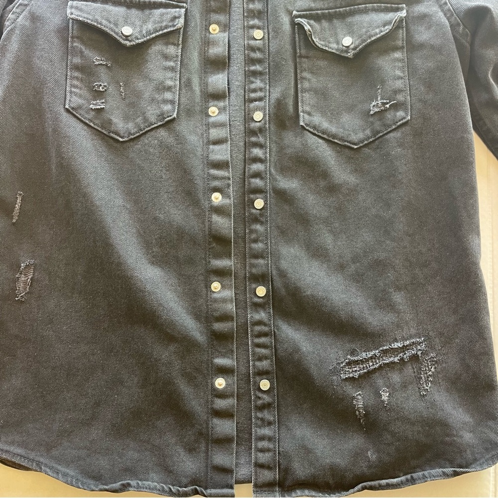 Zara Men’s Distress Ripped Black Denim Jacket Size Large - Picture 4 of 10